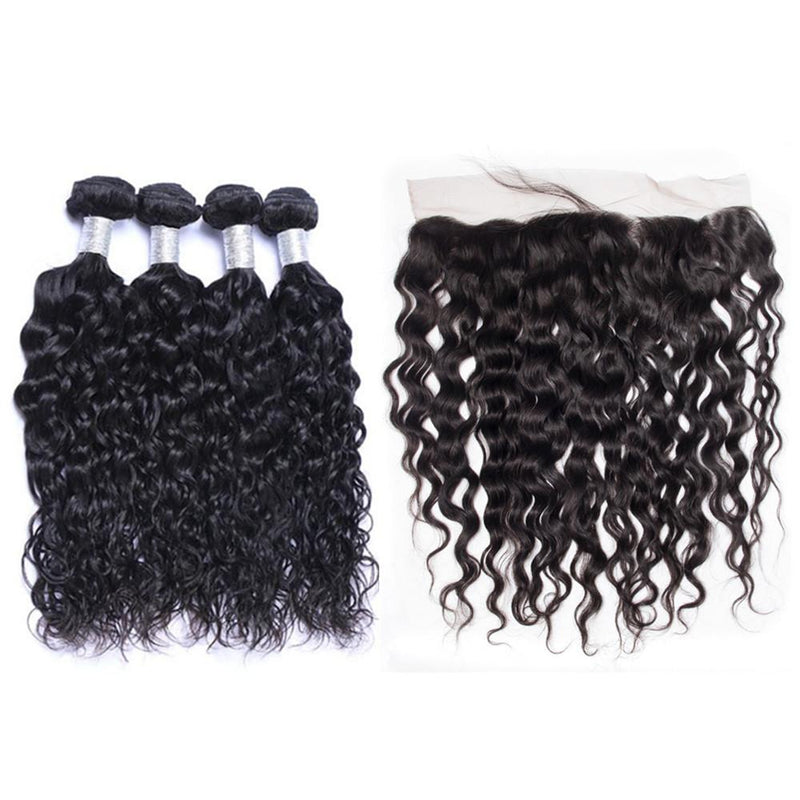 Wolf king natural wave 4 bundles with 13*6 HD transparent frontal natural color virgin human hair weft
